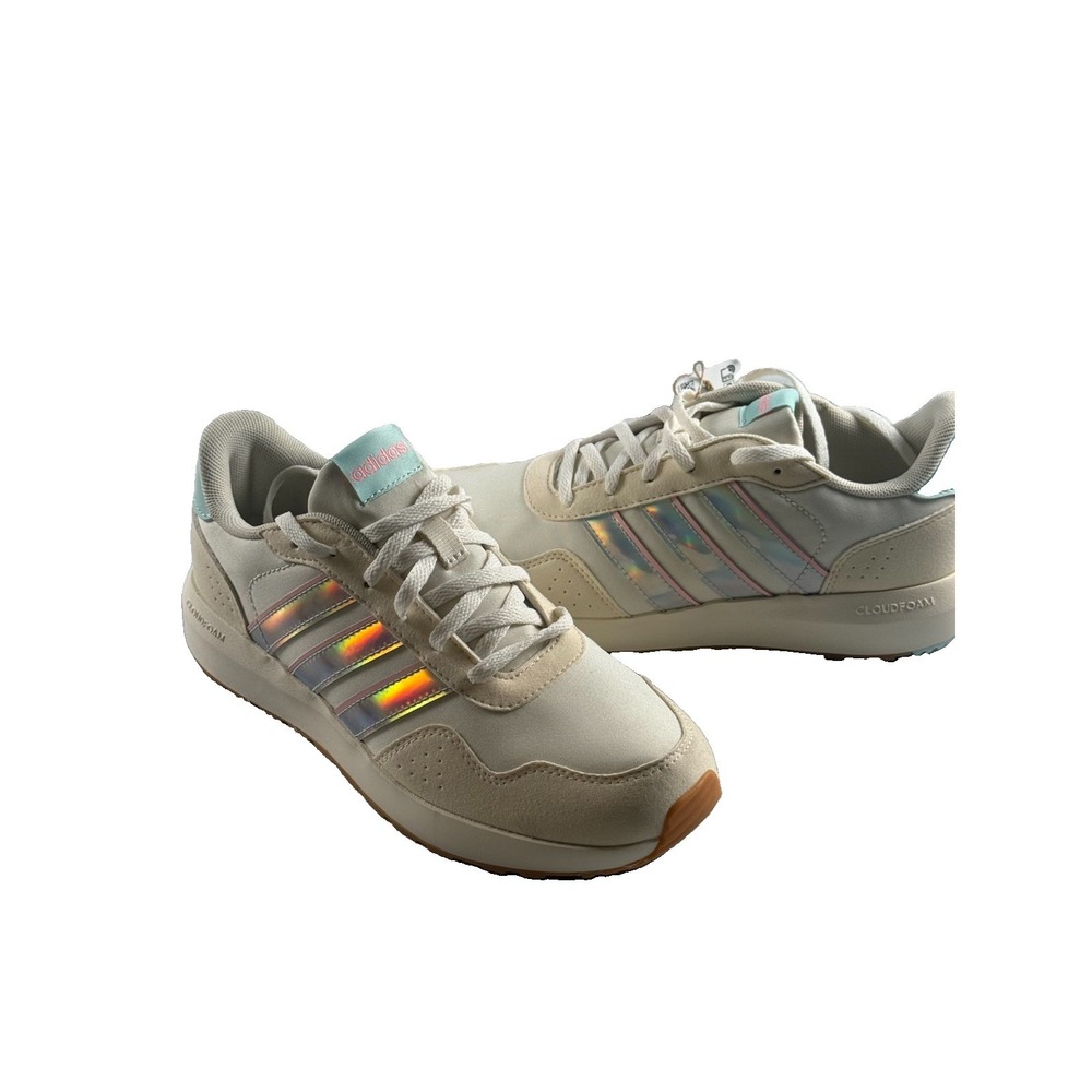 Adidas Run 60s J IE6119 Size 6 White Iridescent Holographic Sneakers NEW